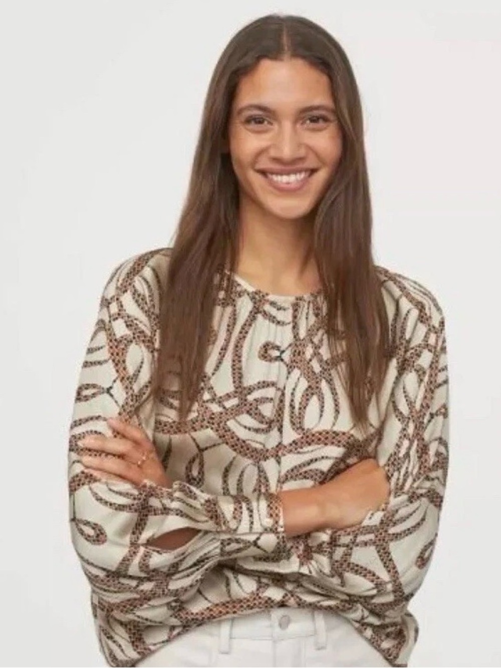 RICHARD ALLAN x HM Cream Blouse with Brown Rope Print NEW WITH TAGS